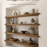 Une belle niche aménagée avec des étagères en bois offrant un espace chaleureux.
