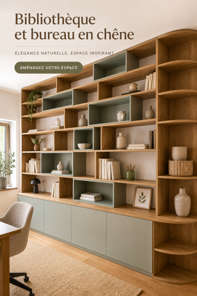Bureau en chêne élégant avec accessoires de bureau modernes