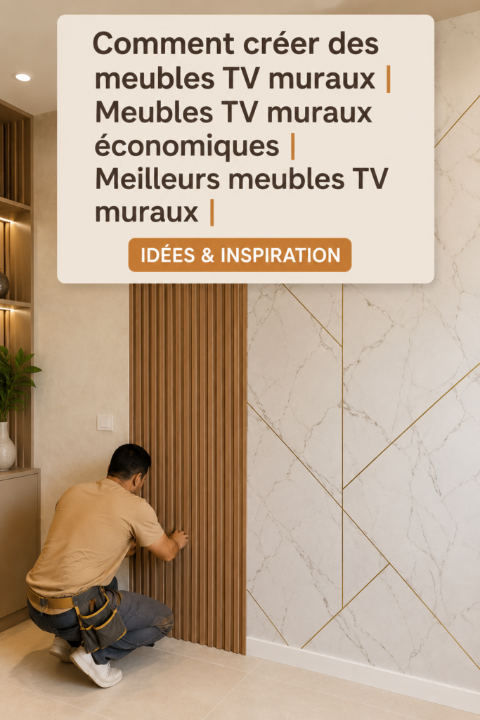 Un salon chaleureux avec une élégante unité murale TV en bois.