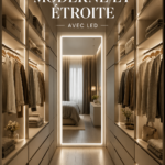 Dressing moderne et étroit avec éclairage LED brillant.