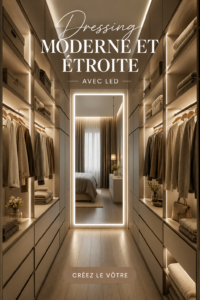 Dressing moderne et étroit avec éclairage LED brillant.