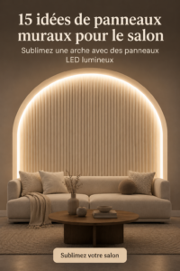 Un salon moderne avec des panneaux muraux en bois et un éclairage LED