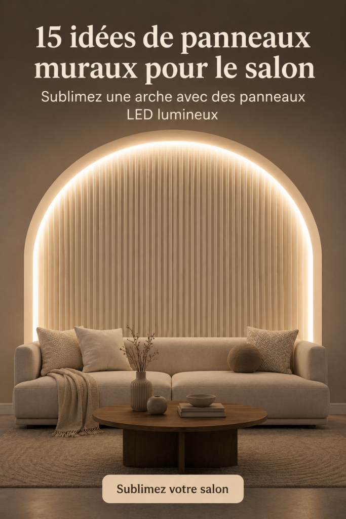 Un salon moderne avec des panneaux muraux en bois et un éclairage LED