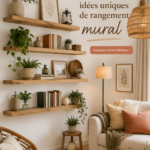 Exemple de rangement mural créatif dans une décoration intérieure chaleureuse.