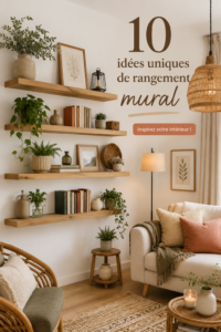 Exemple de rangement mural créatif dans une décoration intérieure chaleureuse.