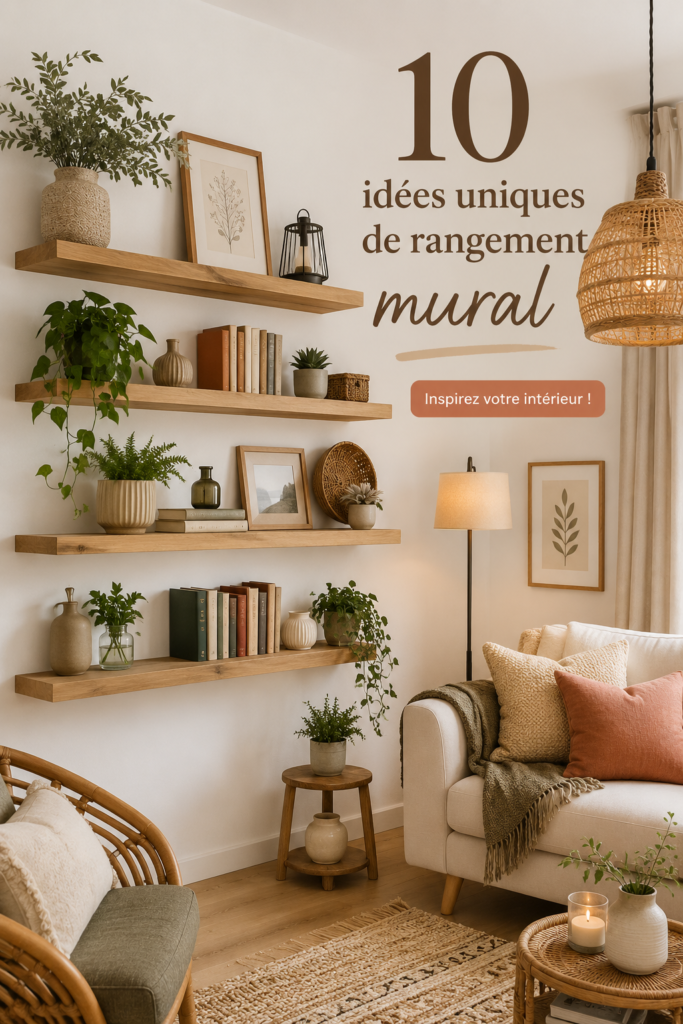 Exemple de rangement mural créatif dans une décoration intérieure chaleureuse.