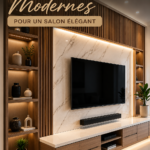 Un salon moderne avec une unité TV design et élégante.