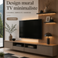 Salon moderne avec un mur TV minimaliste et épuré, mettant en avant un meuble en bois clair