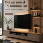Salon moderne avec un mur TV minimaliste et épuré, mettant en avant un meuble en bois clair