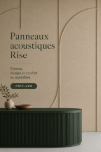 Panneaux acoustiques Rise installés dans un salon moderne, créant une ambiance apaisante.