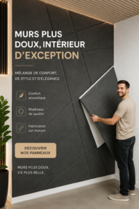 Panneaux muraux rembourrés créant une ambiance chaleureuse dans un salon moderne.
