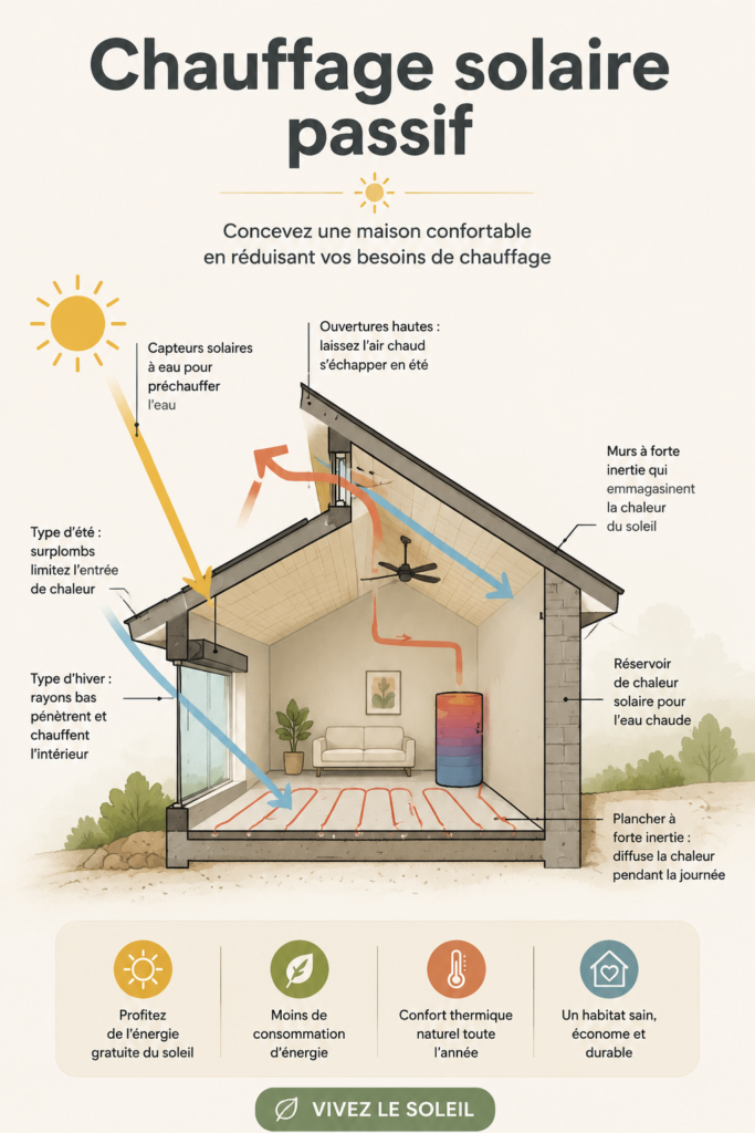 Système de chauffage solaire passif installé sur un toit.