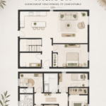 Image d'un plan de maison moderne illustrant des espaces de vie organisés.