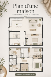 Image d'un plan de maison moderne illustrant des espaces de vie organisés.