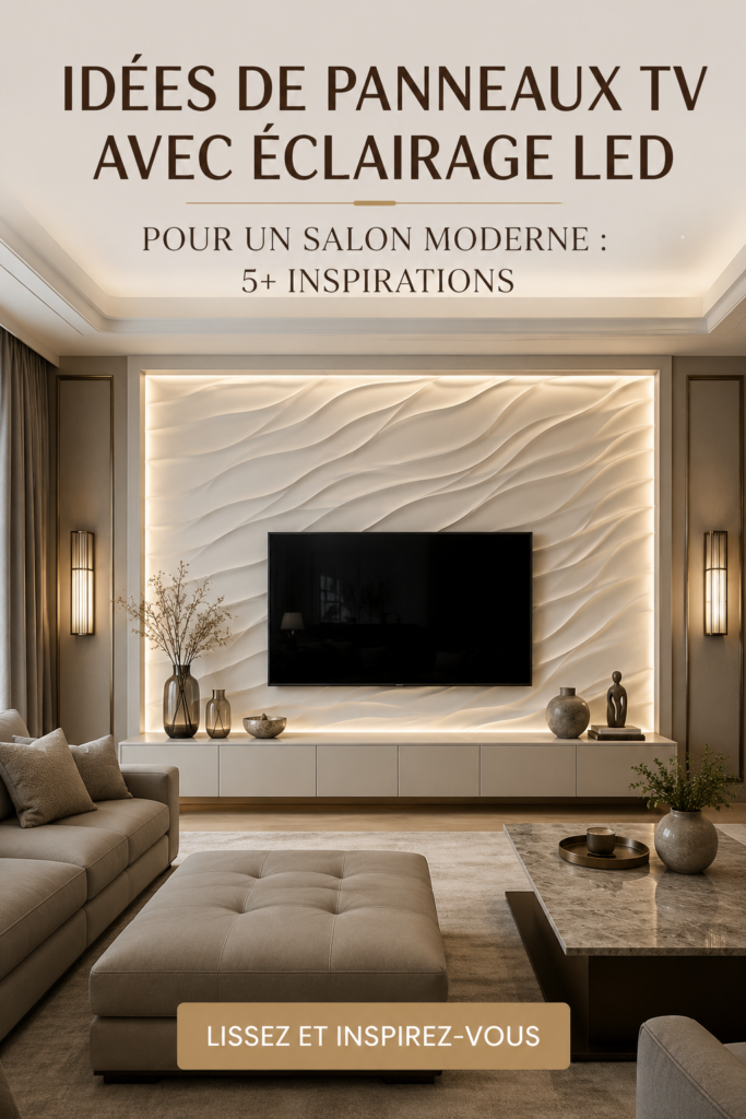 Un salon moderne avec un design mural LED intégré au-dessus d'une télévision.