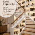 Bibliothèque moderne aménagée dans un salon chaleureux avec des livres et des éléments de décoration