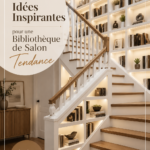 Bibliothèque moderne aménagée dans un salon chaleureux avec des livres et des éléments de décoration