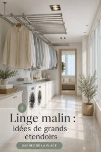 Séchoir à linge intelligent, installé dans un intérieur moderne et épuré.