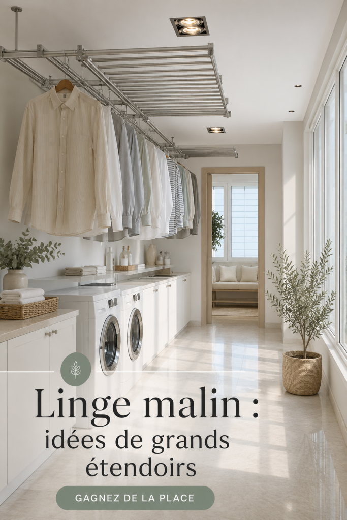 Séchoir à linge intelligent, installé dans un intérieur moderne et épuré.