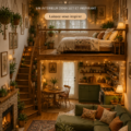 Un loft au style boho chaleureux avec des couleurs douces et des détails cosy.