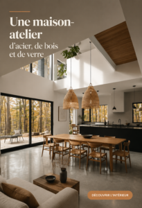 Maison-atelier en acier et bois avec de grandes fenêtres