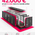 Maison container moderne affichée dans un cadre naturel, symbolisant l'innovation et l'accessibilité