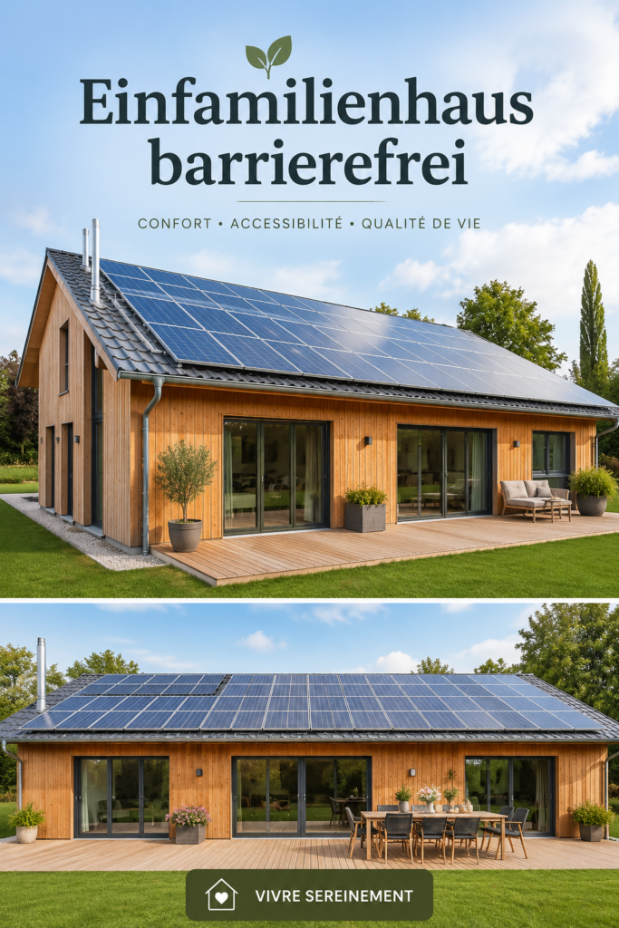 Une maison familiale moderne avec une entrée accessible et un jardin spacieux.