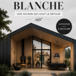Maison moderne en noir et blanc avec une décoration élégante.