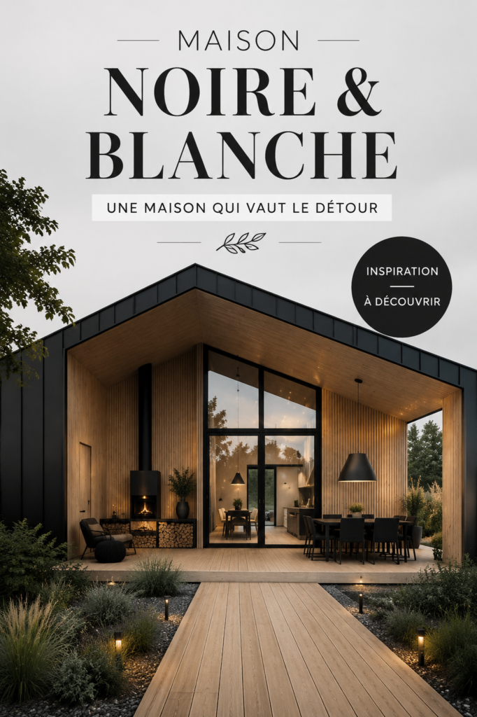 Maison moderne en noir et blanc avec une décoration élégante.