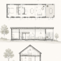 Maison moderne en ossature bois avec bardage Douglas, affichant un style chaleureux et accueillant.