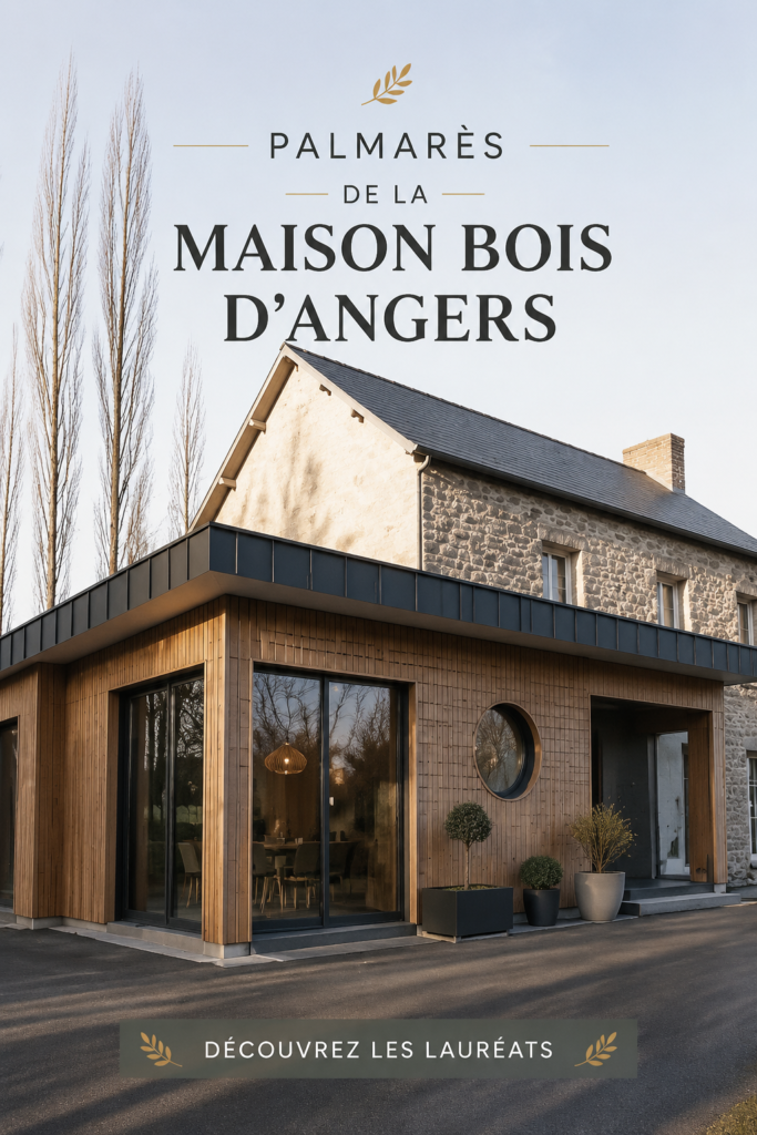 Présentation d'une maison en bois primée à Angers, alliant esthétique et écoresponsabilité.