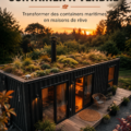 Un conteneur maritime transformé en maison moderne avec un jardin. Une belle illustration de l'aménagement contemporain.
