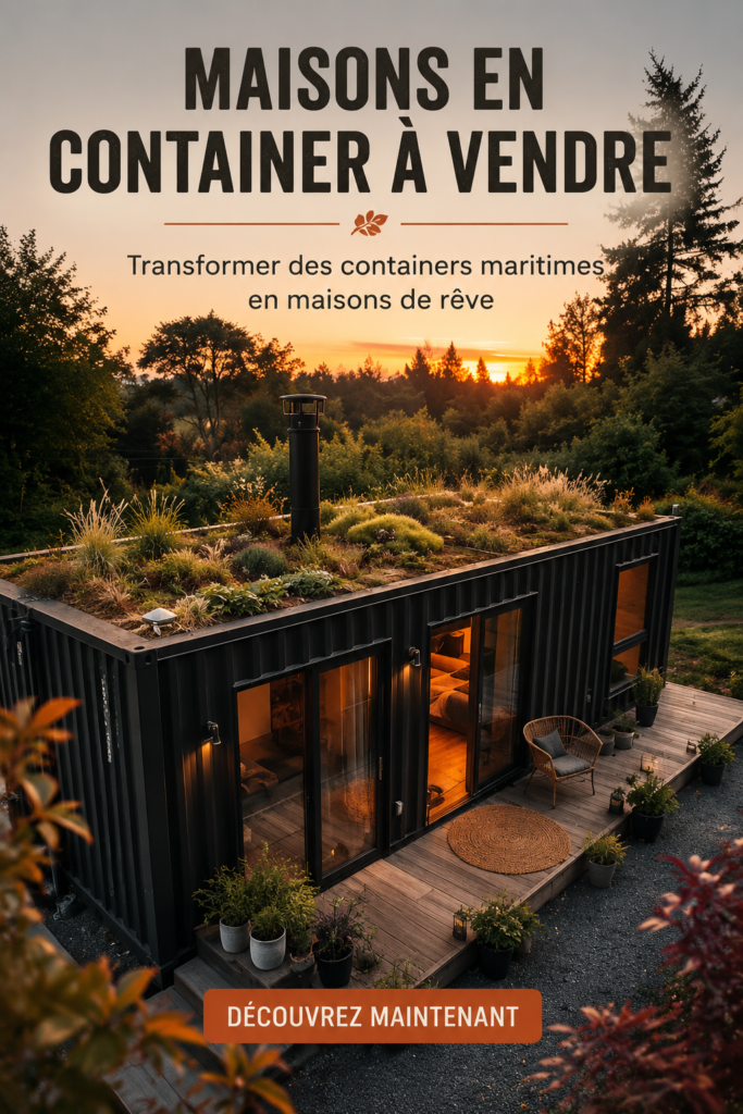 Un conteneur maritime transformé en maison moderne avec un jardin. Une belle illustration de l'aménagement contemporain.