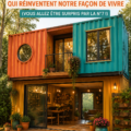 Maison en conteneur moderne dans un environnement naturel.