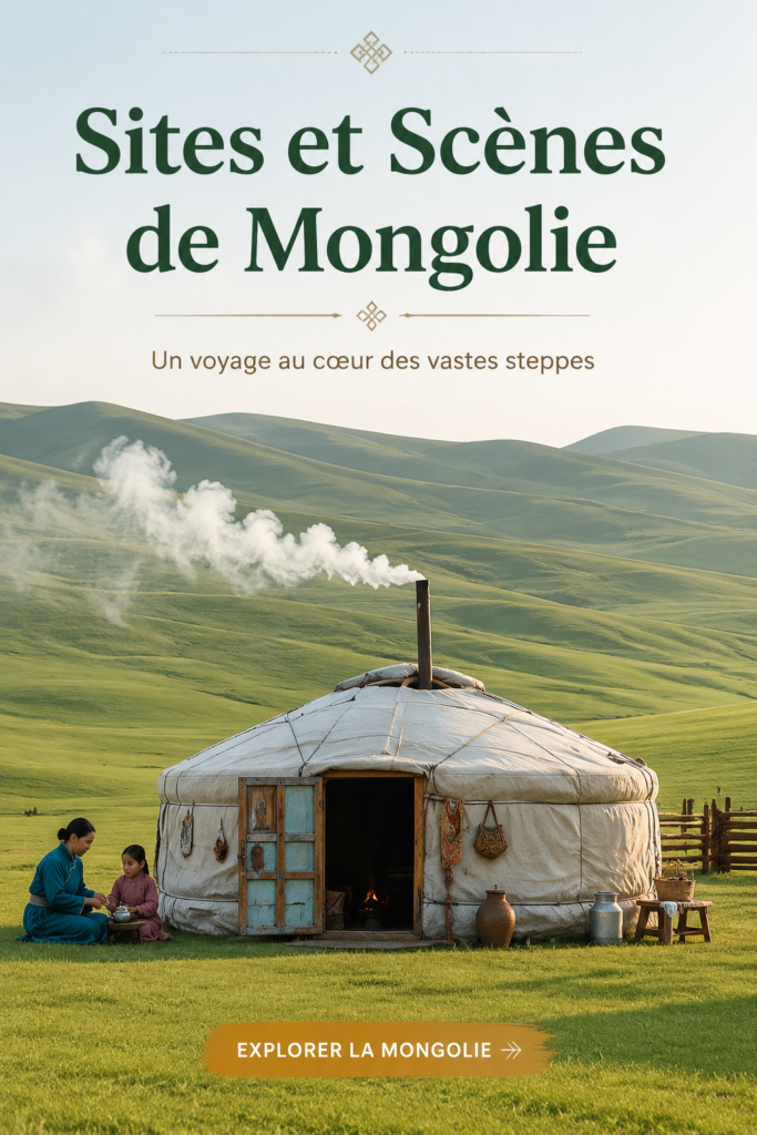 Un panorama des steppes infinies de Mongolie sous un ciel bleu