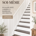 Un escalier avec un mur en lattes en bois, apportant une touche chaleureuse à l'espace.