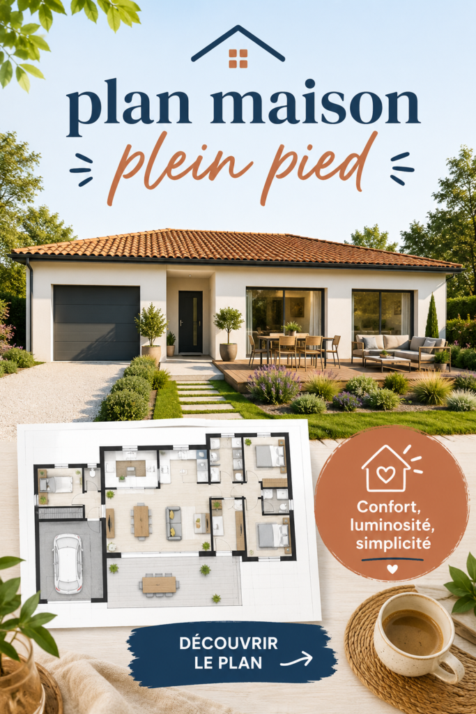 Exemple de plan d'une maison de plein pied, lumineux et fonctionnel.