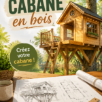 Plan de construction d'une jolie cabane en bois dans un jardin.