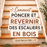 Un escaliers en bois fraîchement poncé et rénové, prêt à être admiré.
