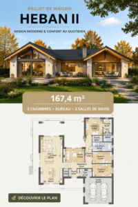 Vue d'ensemble du projet de maison Heban II, moderne et spacieux, conçu pour les familles.