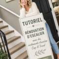Escalier relooké avec des revêtements colorés DIY.