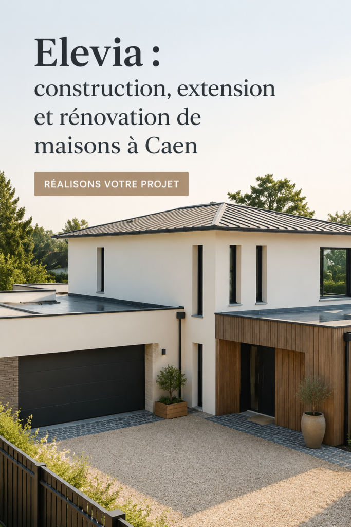 Image d'une maison rénovée à Caen, montrant une extension moderne et accueillante.