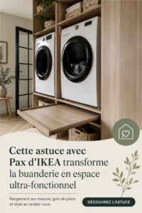 Une buanderie moderne aménagée avec le système Pax d'IKEA, montrant un espace fonctionnel et organisé.