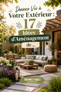 Aménagement extérieur d'un jardin avec des plantes colorées et une terrasse accueillante.