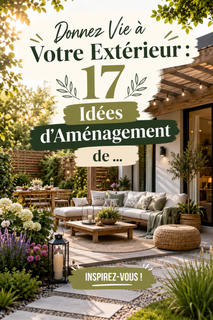 Aménagement extérieur d'un jardin avec des plantes colorées et une terrasse accueillante.