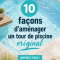 Aménagement original autour d'une piscine avec des plantes et du mobilier confortable.