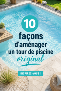 Aménagement original autour d'une piscine avec des plantes et du mobilier confortable.