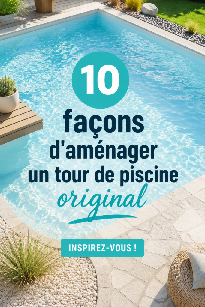 Aménagement original autour d'une piscine avec des plantes et du mobilier confortable.