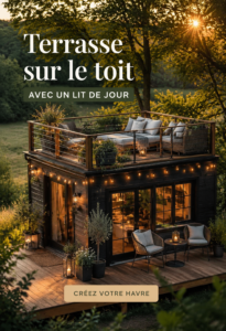 Rooftop aménagé avec un daybed confortable et des plantes luxuriantes