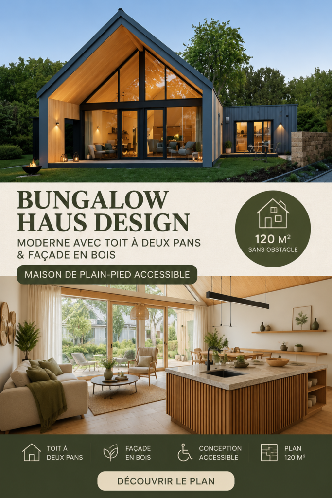 Illustration d'un bungalow moderne avec façade en bois au design innovant